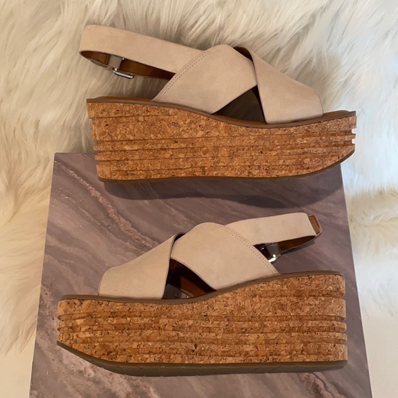 NIB (8.5) FRANCO SARTO BM vanilla suede Caroline cork leather platforms - Picture 12 of 14